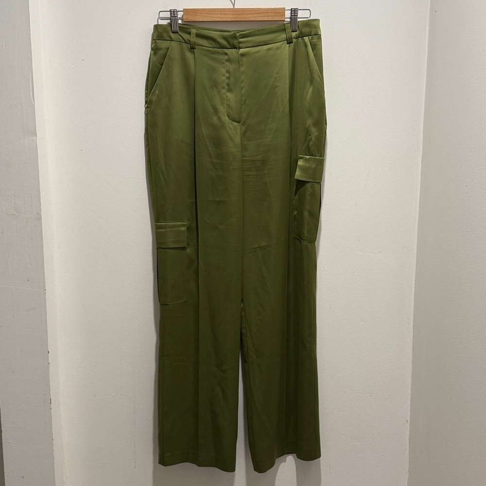 Topshop Olive Green Wide Leg Cargo Trousers Women’s Size 6 Bin P - Picture 3 of 6